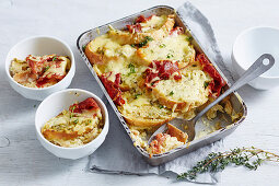 Salami and Sour Dough Bread and Butter Pudding