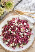 Pickled red cabbage salad with dates, feta and sesame seeds
