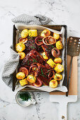 Easy cola pork ribs with spicy potatoes and corn