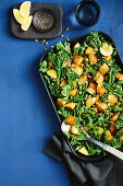 Crispy potatoes with broccolini and lemon
