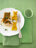 Rabbit fillets with polenta rabbit shapes