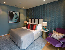 Futuristic bedroom in bold colours