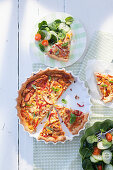 Puff pastry quiche with smoked chicken, mozzarella and red peppers