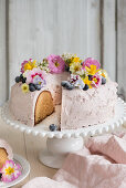 A festive Easter cake with blueberries cream