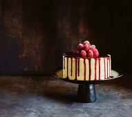 Coconut and white chocolate cake with raspberries