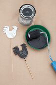 Wooden Easter decorations painted with chalkboard paint