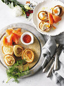 Buckwheat Pikelets with smoked salmon and dill