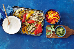 Vegetables with basil pesto and bechamel sauce