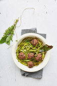 Celery noodles with meatballs (low carb)
