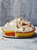 Rhubarb and meringue pie, sliced