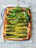 Asparagus and burrata tart
