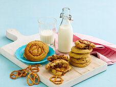 Peanut-choc pretzel cookies