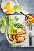 Peri peri turkey and mango salsa rice bowl