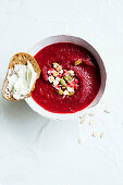 Roast Beetroot soup with Crispy topping