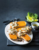 Mushroom, thyme and blue cheese stuffed butternut