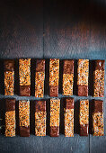 Choc-dipped sesame nut bars