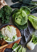 Fresh cabbage varieties and a fennel tuber