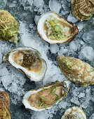 Oysters with caviar, cucumber relish, and grapefruit granita