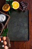 Ingredients for brownies with chocolate and orange