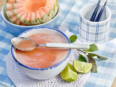 Iced melon soup in a bowl