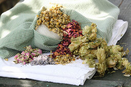 Soothing pillows filled with hops, dried roses and herbs