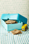 Crispbread with seeds in a lunchbox