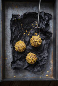 Matcha and marzipan balls, coated in cornflakes (vegan)