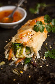 Spring roll with vegetable filling and sweet chilling dipping sauce