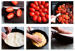 Preparing tomato tarte tatin