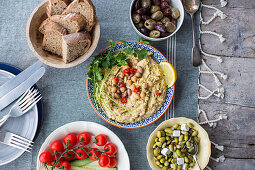 Homemade hummus made from chickpeas and beans with garlic