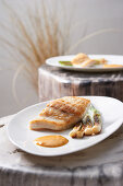 Turbot with spring onions and choron sauce
