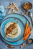 Hummus with fried chickpeas and carrots