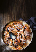 Blueberry and white chocolate bread and butter pudding