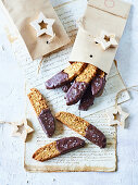 Almond biscotti dipped in salted chocolate (Italy)