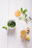 Ingredients for basil spritzer with ginger beer