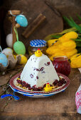 Cottage cheese dessert for Easter Pascha with dried cranberries