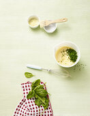 Ingredients for cheese soufflé with spinach (no carb)