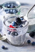 Breakfast bowl with chia pudding and berries