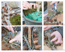 Making a stylised Christmas tree from larch cones