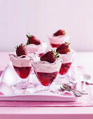 Raspberry jelly and strawberry mousse trifles