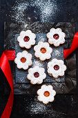 Biscuits with red and yellow jam (top view)