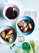 Hot Ricotta fritters, blueberry lime compote and ricotta cream