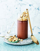 Blender chocolate mousse with whiskey caramel popcorn