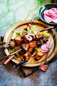 Pumpkin skewers with red onions