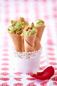 Prawn and avocado cream served in pastry cones