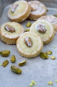 Iced pistachio biscuits