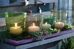 Wall frame with lanterns as an advent decoration