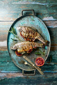 BBQ Roasted Rainbow trout with blood orange sage and fennel