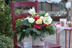 Christmas bouquet with roses and amaryllis