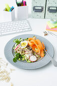 Soba noodles with vegetables and eggs for the office